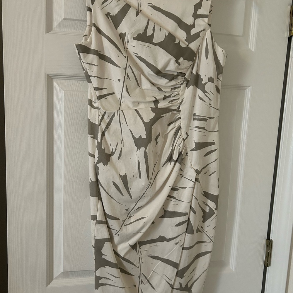 London Times Black and Gray One Shoulder Sheath Dress